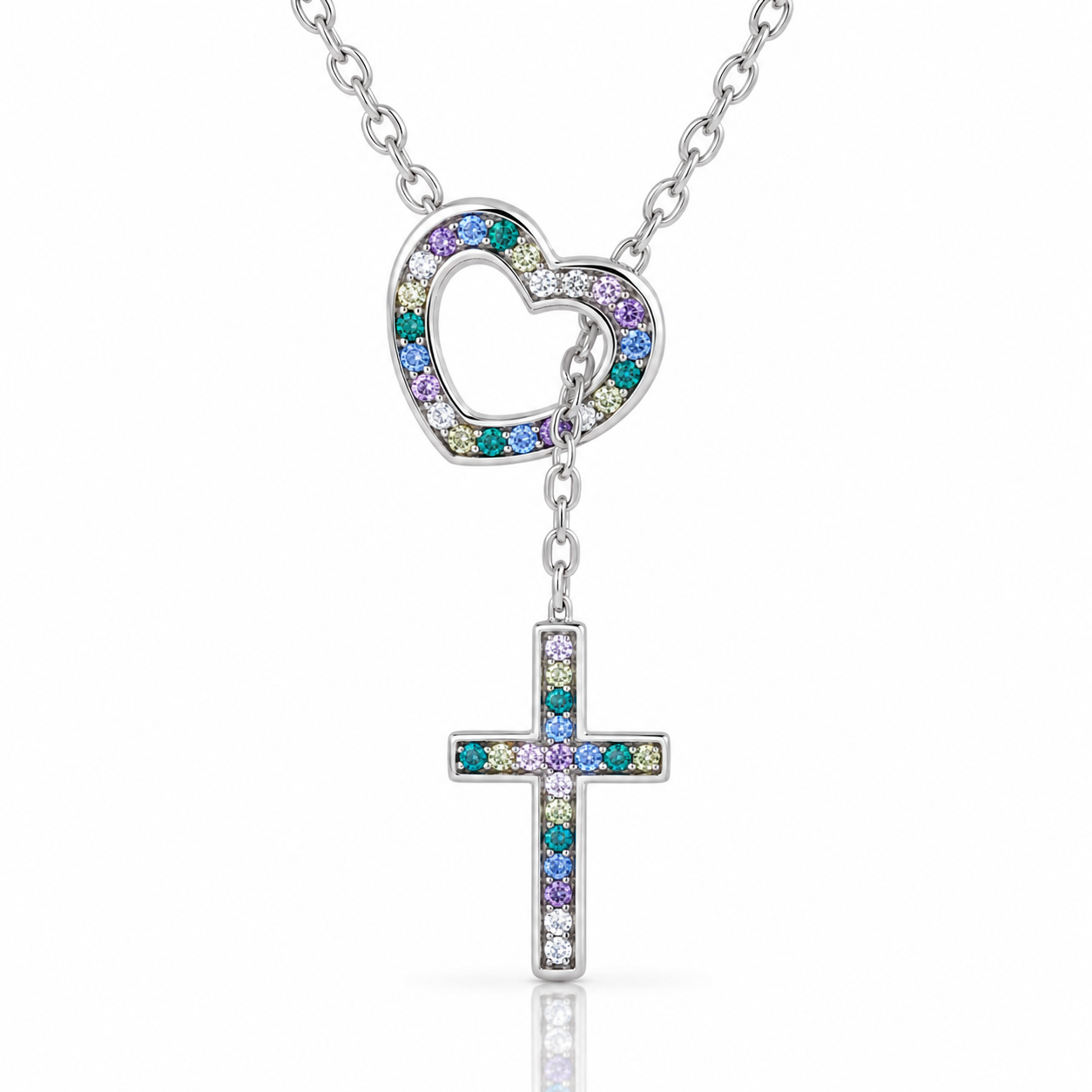 Multi Color Diamond Option Heart & Cross Pendant Necklace-Black Diamonds New York