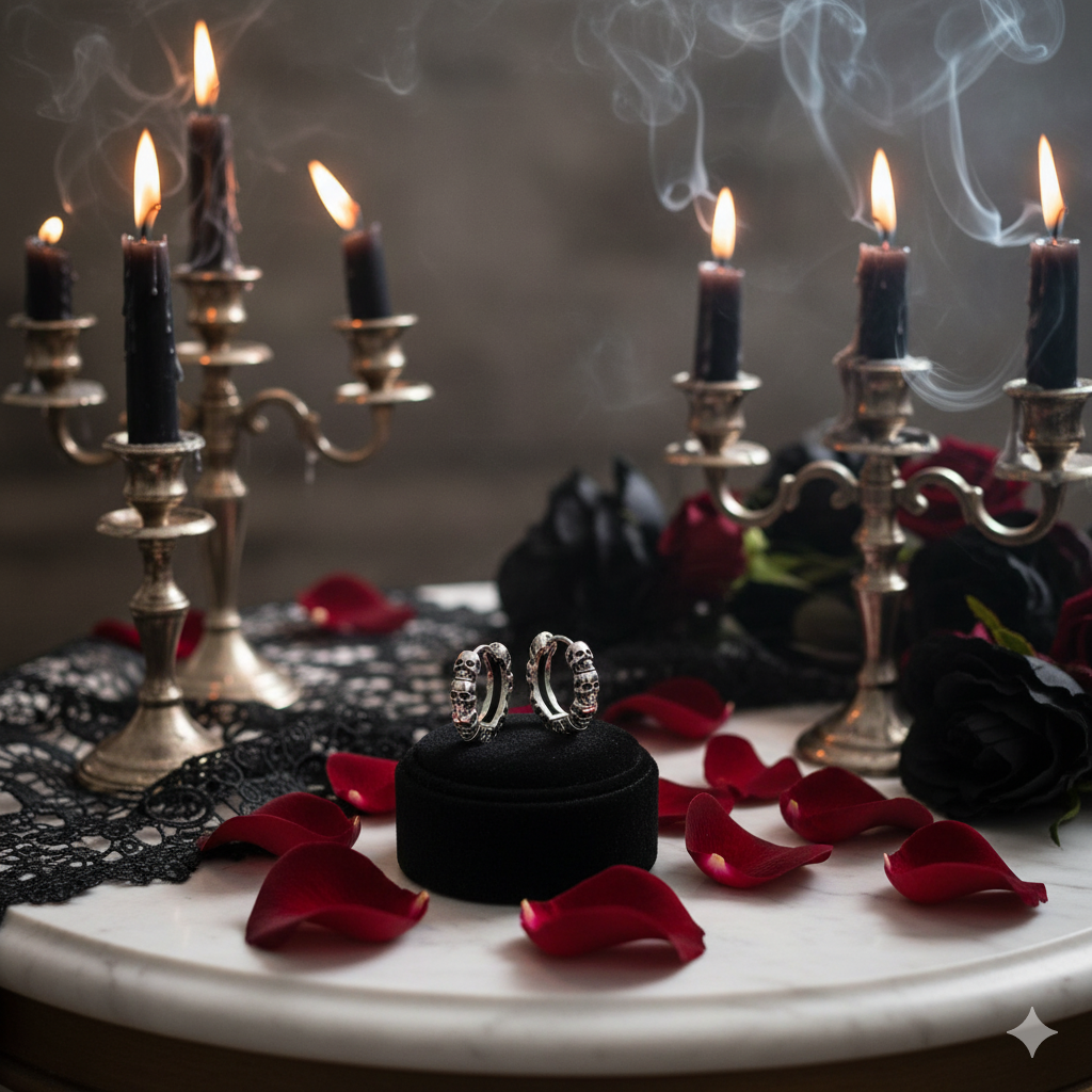 Multiple Skull Gothic Unisex Hoop Earrings-Black Diamonds New York