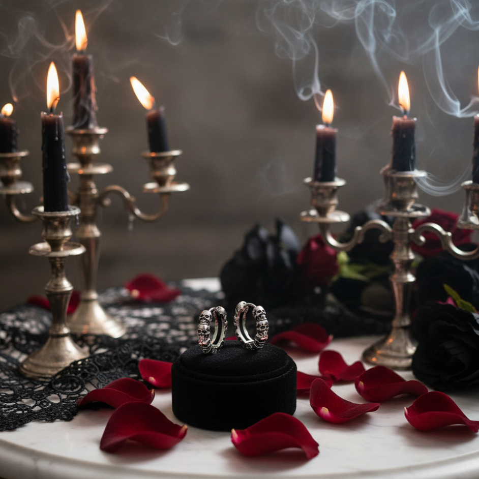 Multiple Skull Gothic Unisex Hoop Earrings-Black Diamonds New York