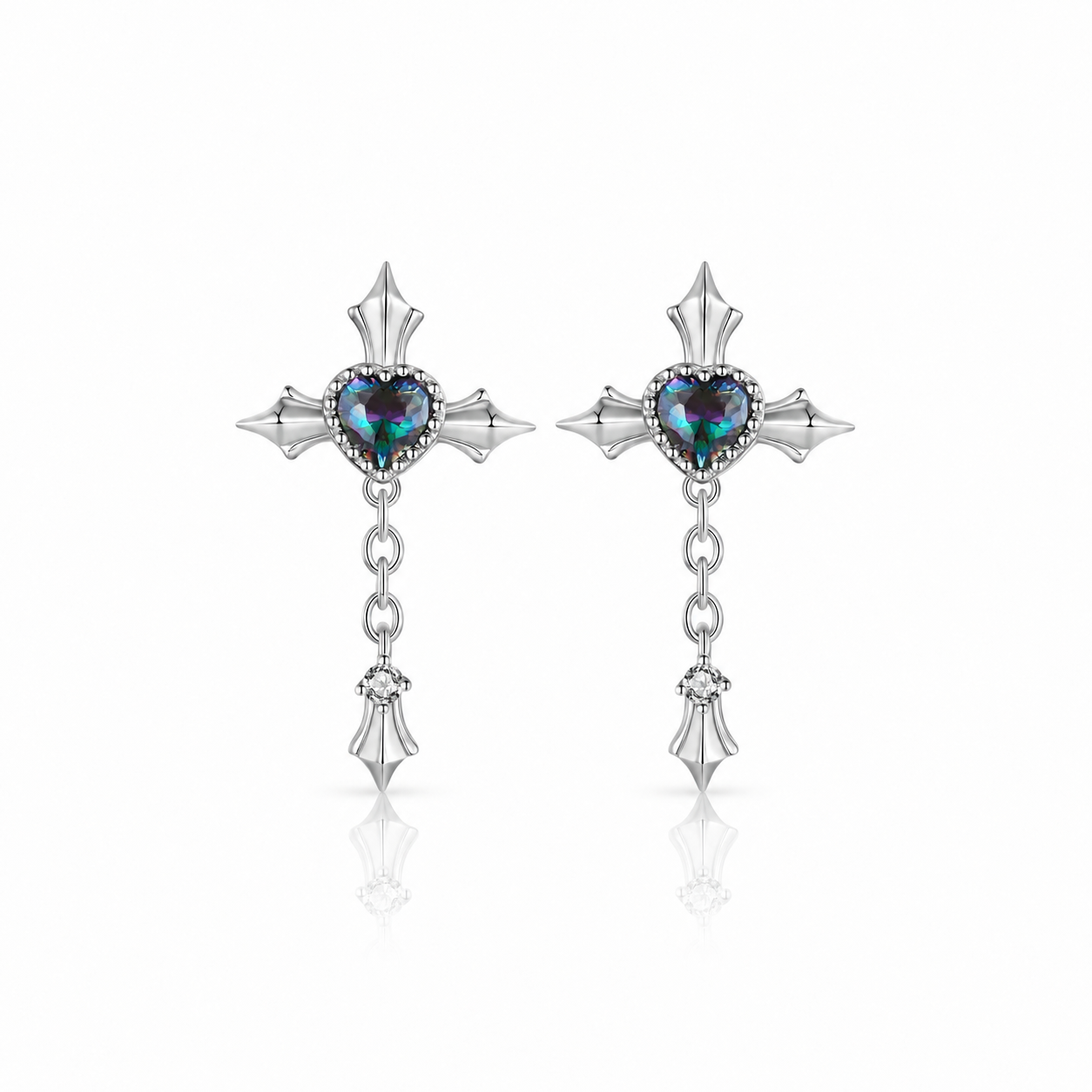 Mystic Heart Cross Drop Earrings-Black Diamonds New York