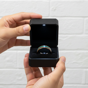 Natural Acacia Wood Opal Black Tungsten Men's Wedding Band-Black Diamonds New York