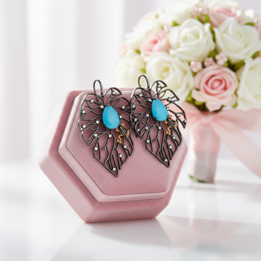 Agate Leaves Branch Pompous Earrings-Black Diamonds New York