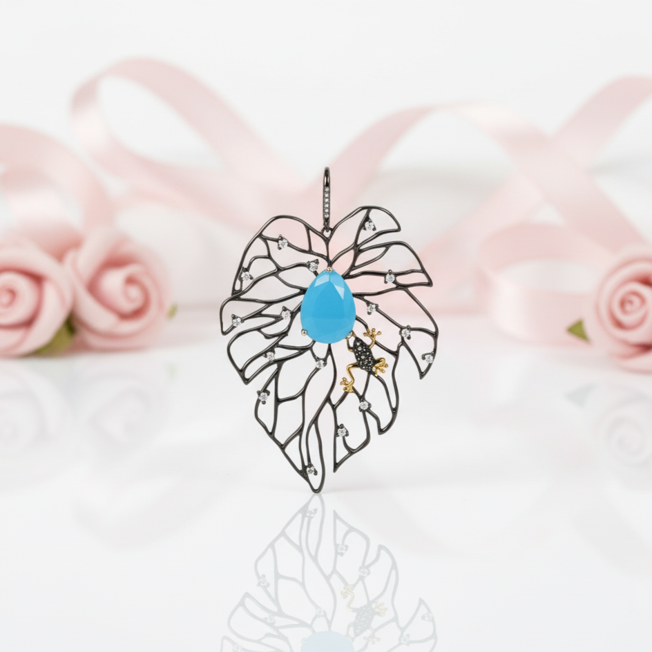 Agate Leaves Branch Pompous Earrings-Black Diamonds New York