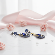 Natural Gemstone Statement Moon and Stars Drop Earrings-Black Diamonds New York