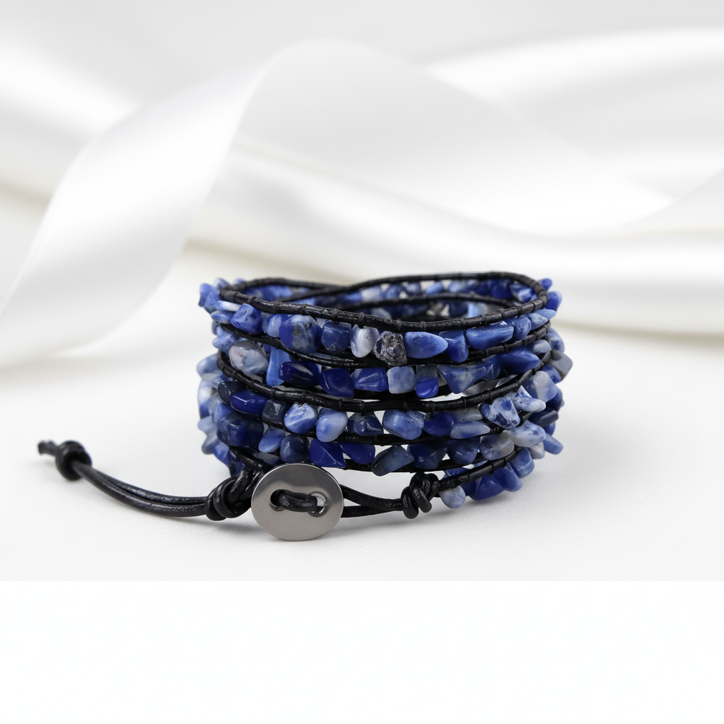 Natural Lapis Lazuli Raw Stone Gravel Bead Bracelet-Black Diamonds New York