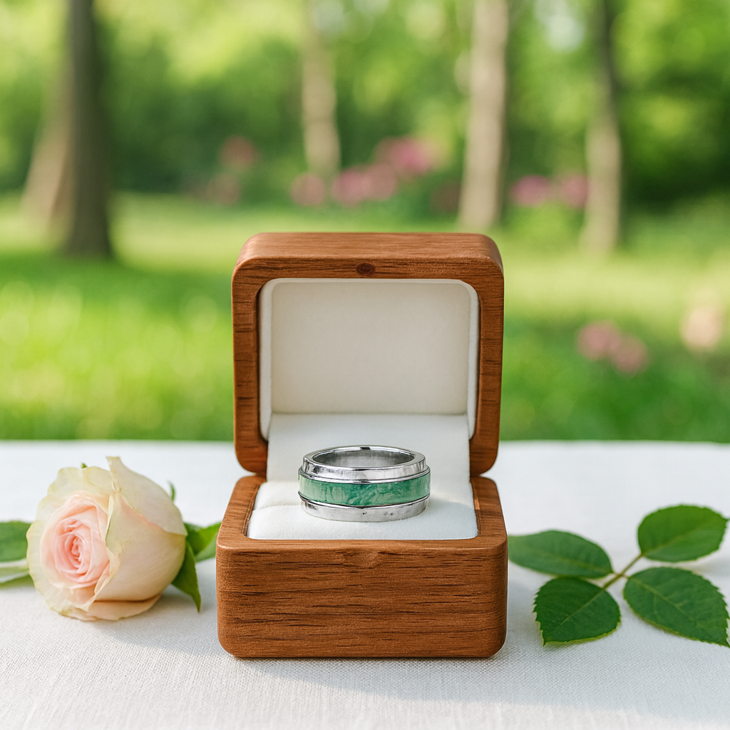 Natural Moss Agate Wedding Band-Black Diamonds New York