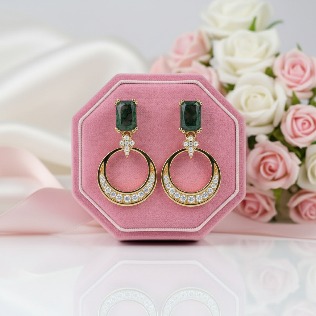 Natural Moss Agate Drop Earrings-Black Diamonds New York