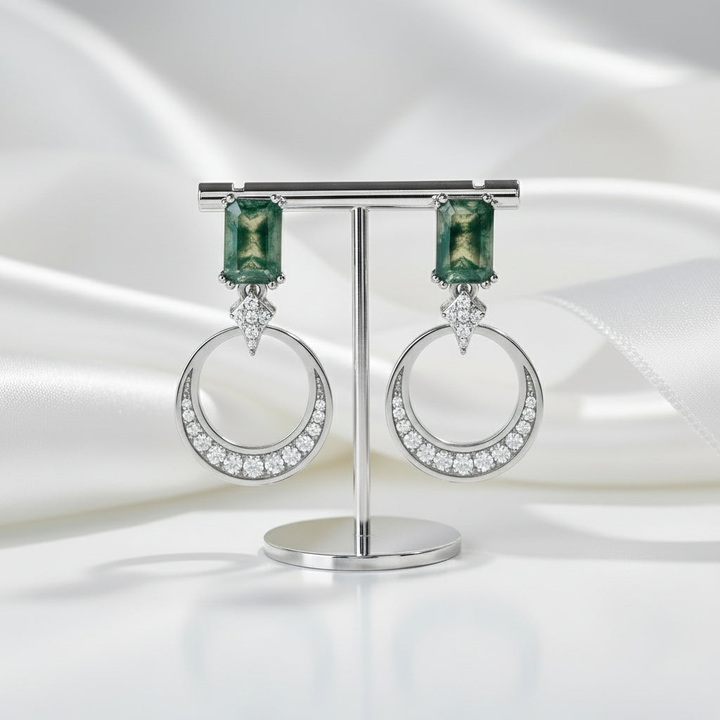 Natural Moss Agate Drop Earrings-Black Diamonds New York