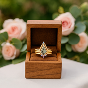 Natural Moss Agate Irregular Kit-cut Yellow Gold Wedding Ring-Black Diamonds New York