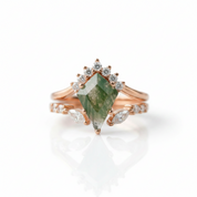 Natural Moss Agate Rhombus Shape Engagement Ring-Black Diamonds New York