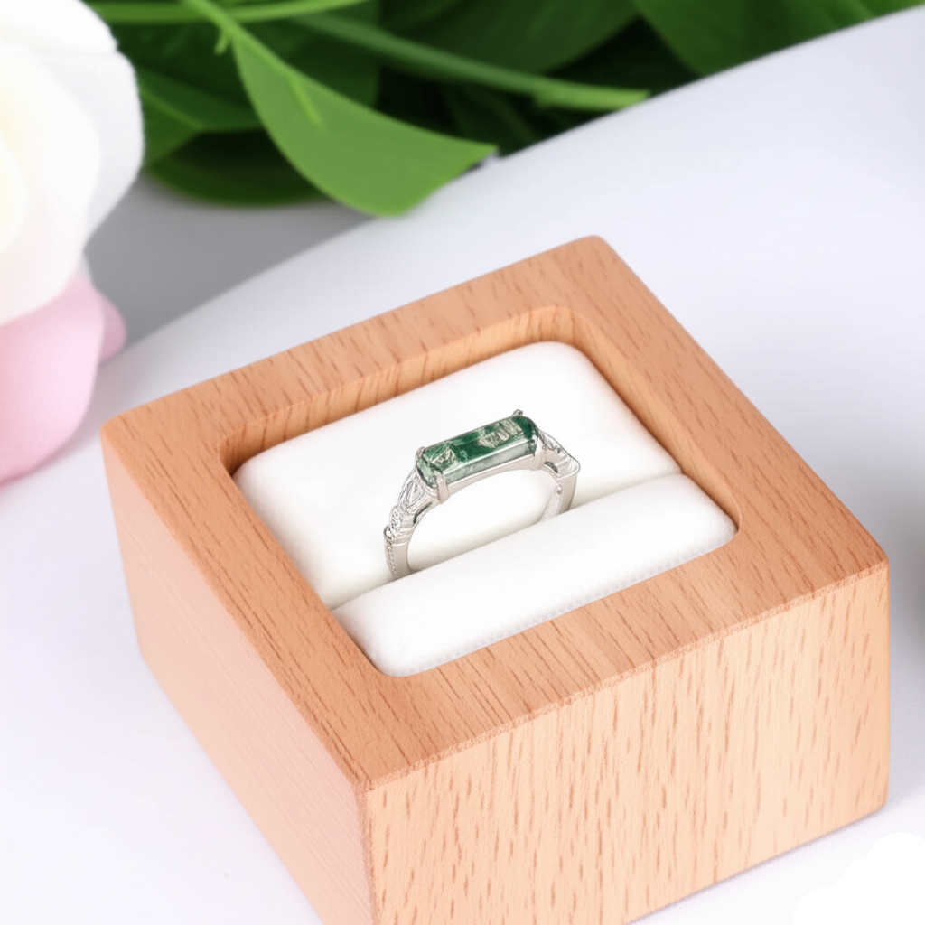 Natural Moss Agate Split Shank Ring-Black Diamonds New York