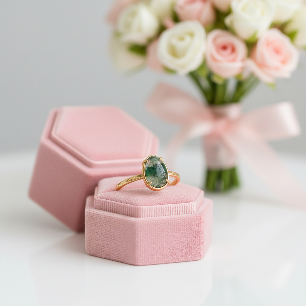 Natural Moss Agate Vintage Ring-Black Diamonds New York