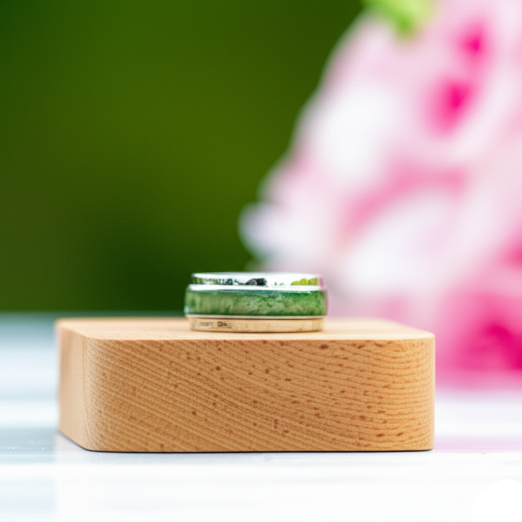 Natural Moss Agate Wedding Band-Black Diamonds New York