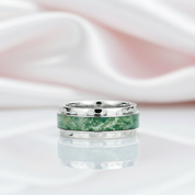 Natural Moss Agate Wedding Band-Black Diamonds New York