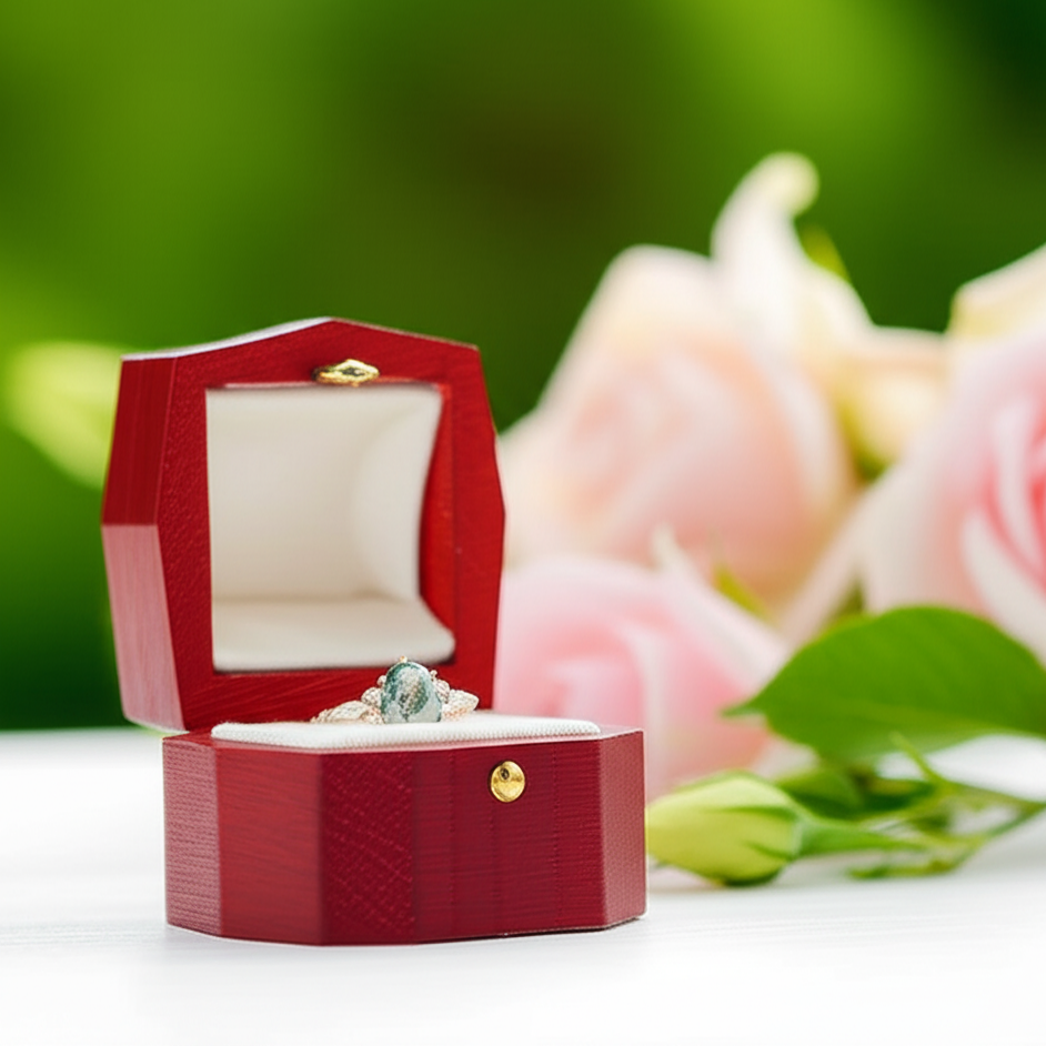 Natural Oval Moss Agate Promise Ring-Black Diamonds New York