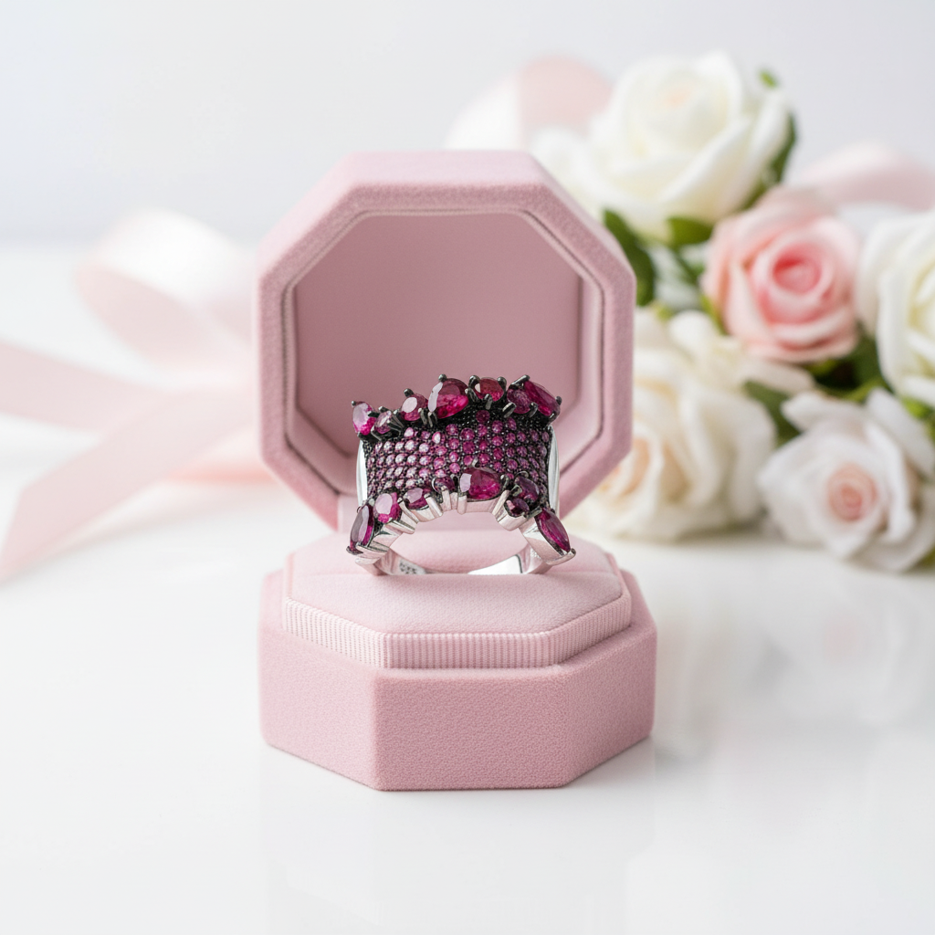 Rhodolite Garnet Bohemian Ring-Black Diamonds New York
