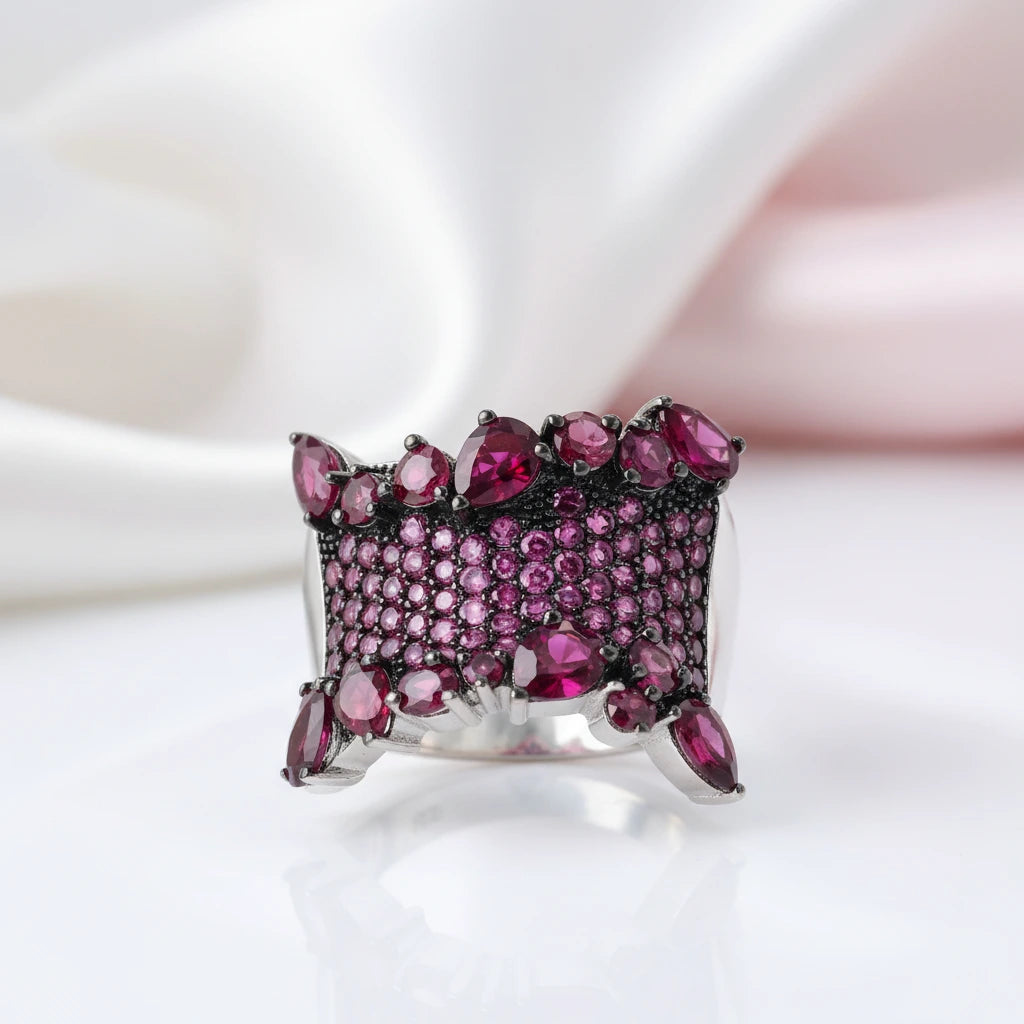 Rhodolite Garnet Bohemian Ring-Black Diamonds New York