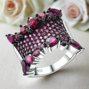 Natural Rhodolite Garnet Bohemian Ring-Black Diamonds New York