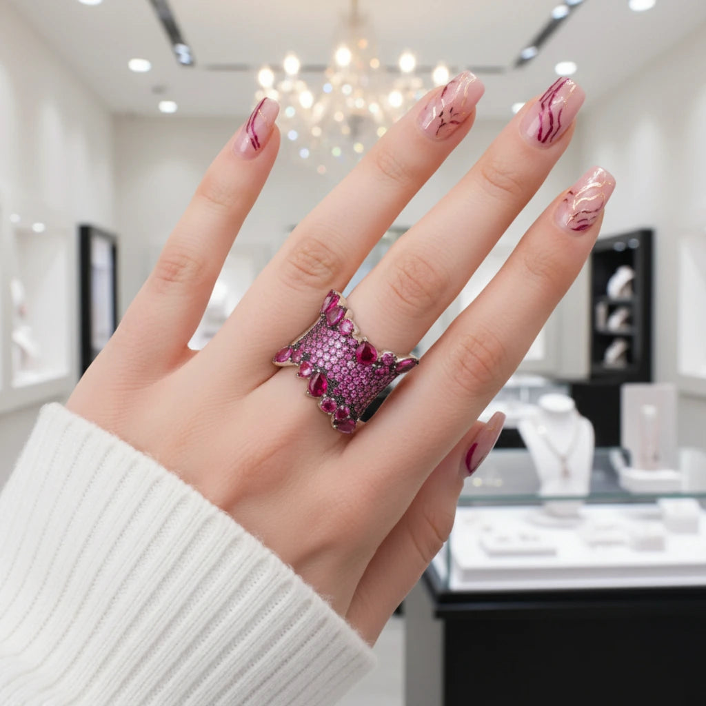 Rhodolite Garnet Bohemian Ring-Black Diamonds New York