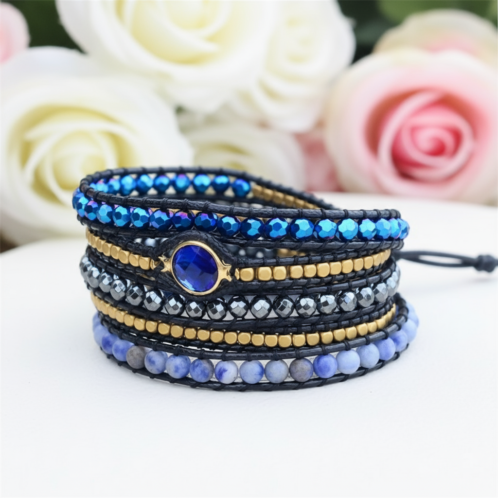 New Vegan Non-leather Natural Stone Bracelet-Black Diamonds New York