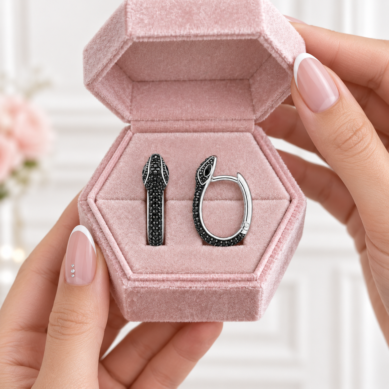 Noir Serpent Hoop Earrings-Black Diamonds New York