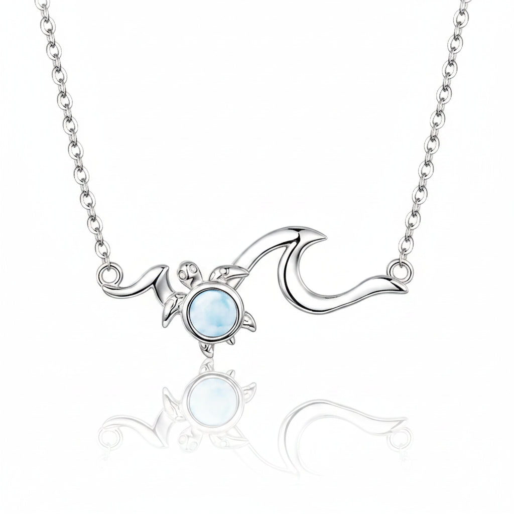 Ocean Sea Turtle Necklace White Gold Pendant Necklace-Black Diamonds New York