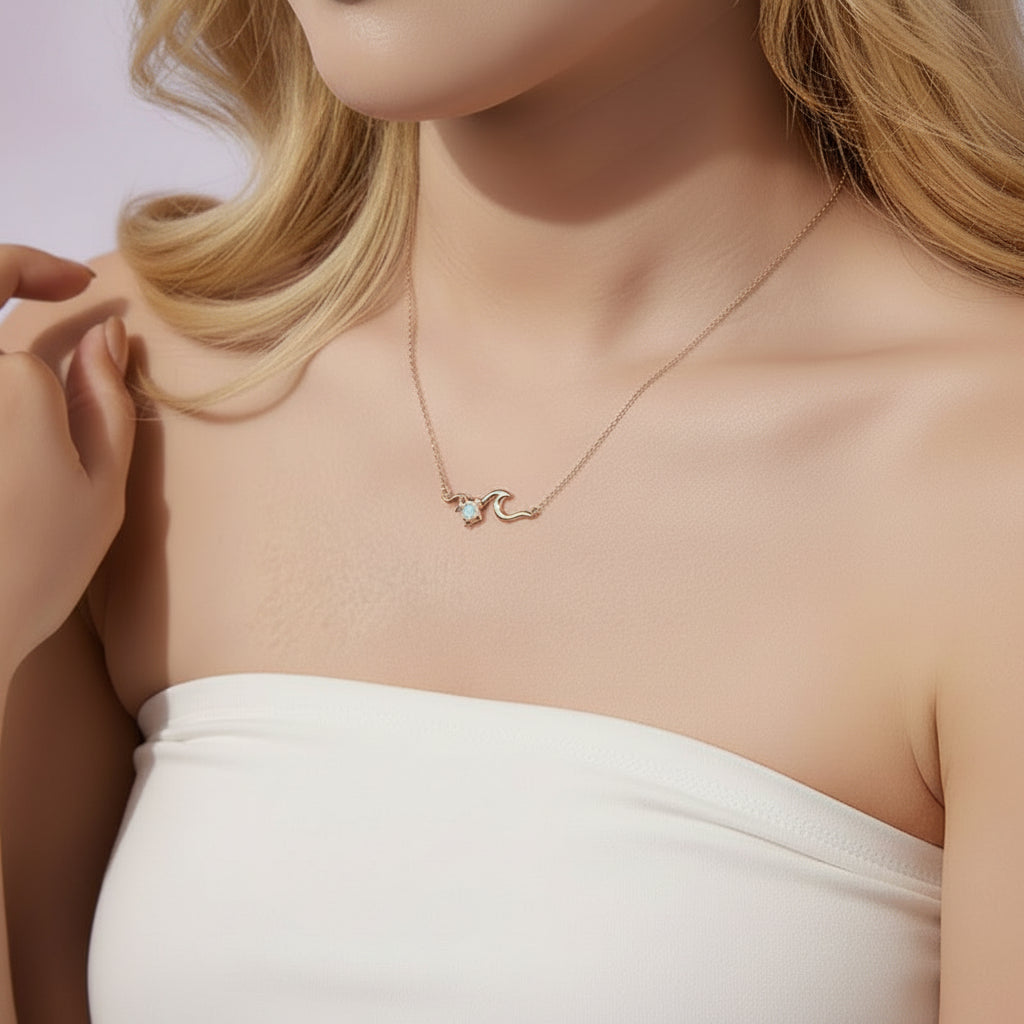 Ocean Sea Turtle Necklace White Gold Pendant Necklace-Black Diamonds New York