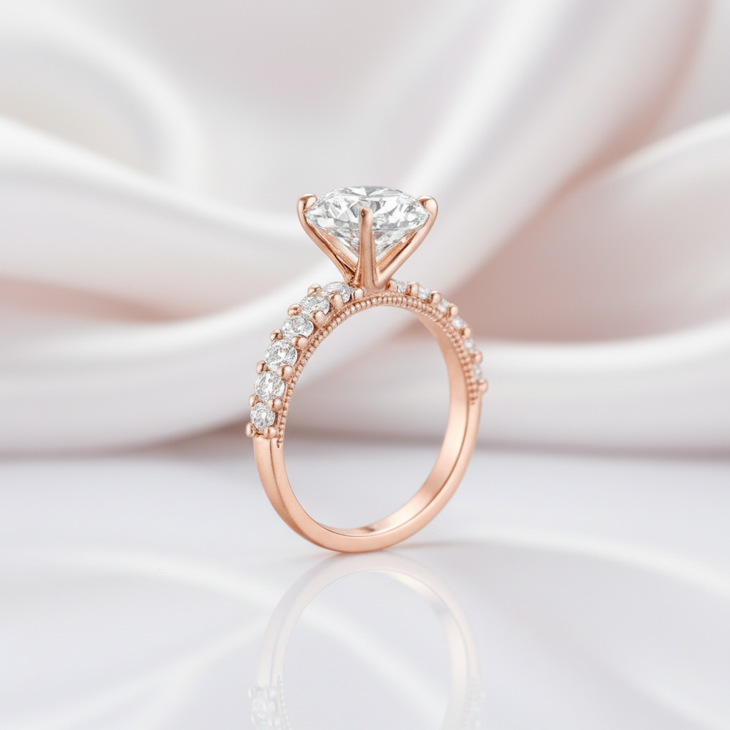 2.5 ct Round Cut Diamond Option Rose Gold Engagement Ring Set-Black Diamonds New York