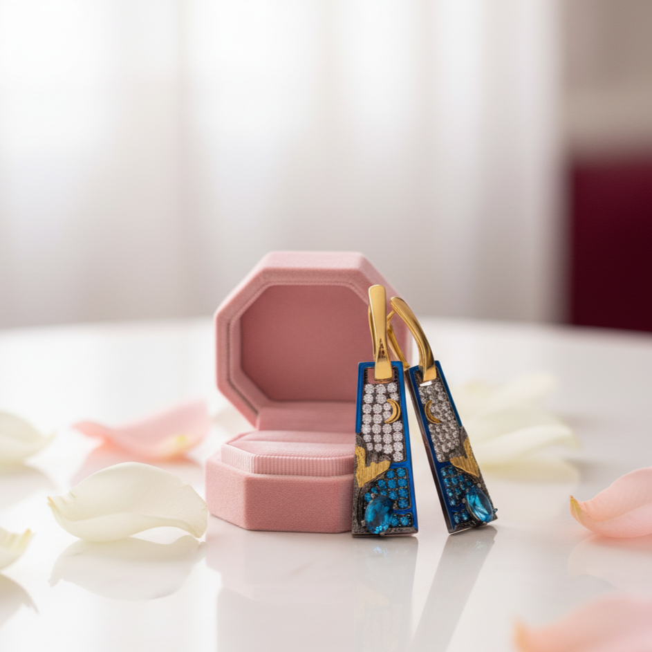 Oil Painting Night Hoop Earrings-Black Diamonds New York