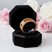 Olive Wood Between Guitar Strings Tungsten Wedding Band-Black Diamonds New York
