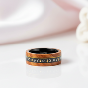 Olive Wood Between Guitar Strings Tungsten Wedding Band-Black Diamonds New York