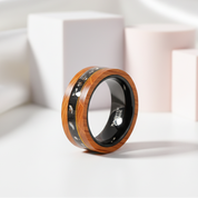 Olive Wood Between Guitar Strings Tungsten Wedding Band-Black Diamonds New York