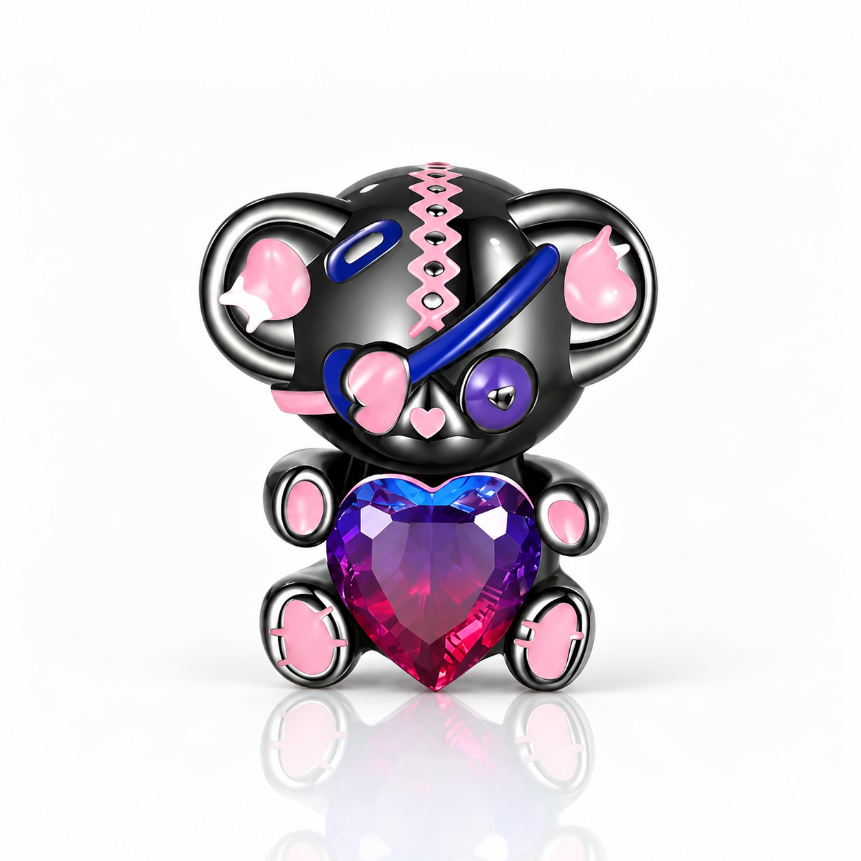 One-eyed Black & Pink Rebellious Bear Charm