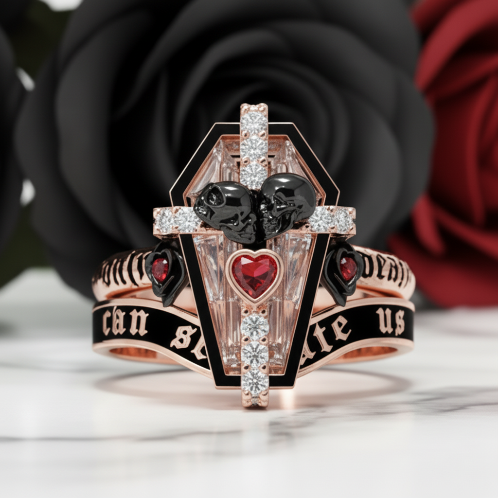 Only Death Can Separate Us Coffin Cut Diamond Option Wedding Rings-Black Diamonds New York