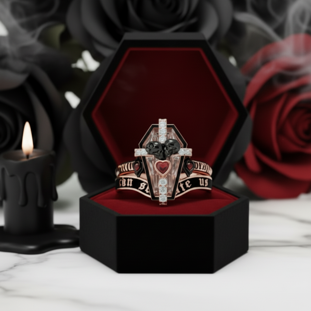Only Death Can Separate Us Coffin Cut Diamond Option Wedding Rings-Black Diamonds New York