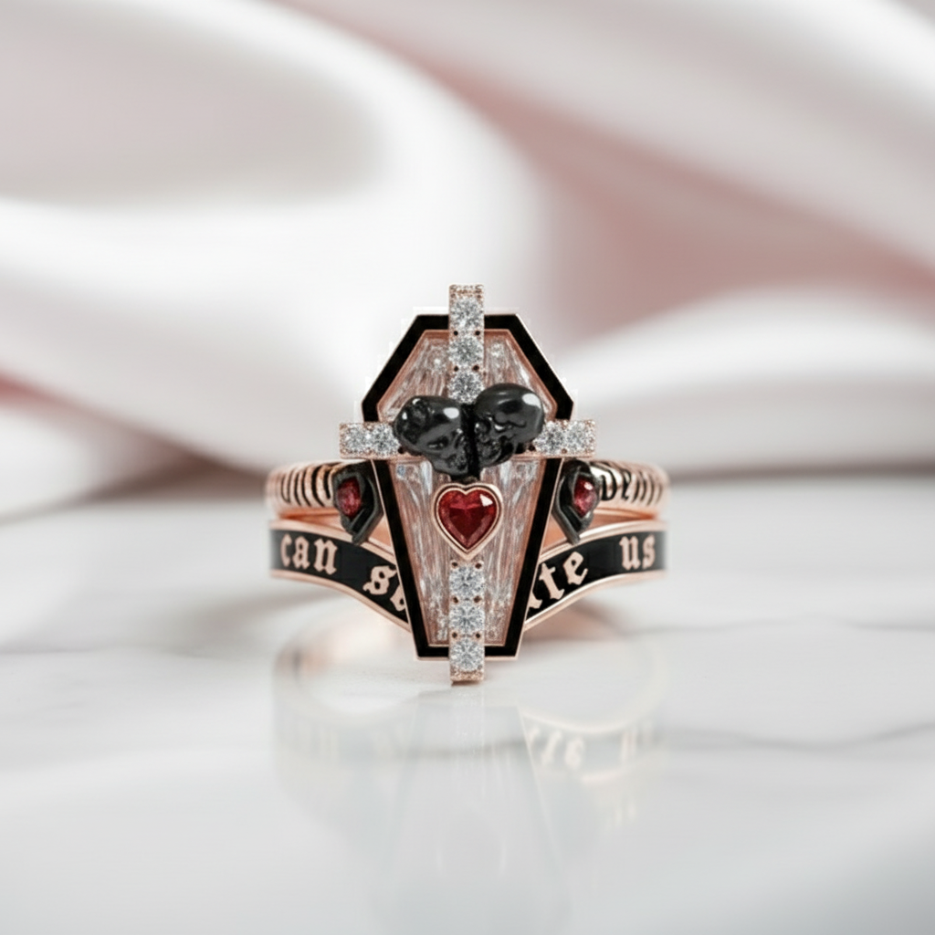 Only Death Can Separate Us Coffin Cut Diamond Wedding Rings-Black Diamonds New York