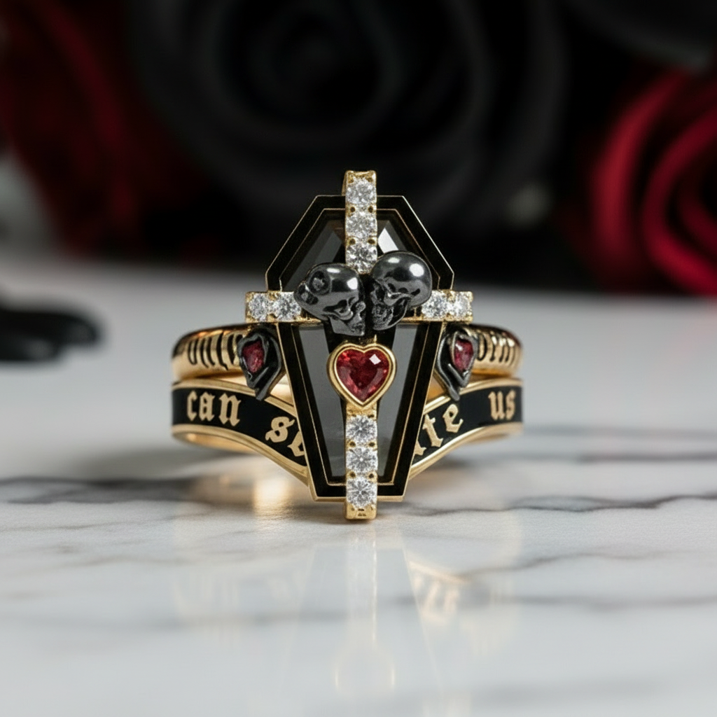 Only Death Can Separate Us Coffin Cut Diamond Wedding Rings-Black Diamonds New York