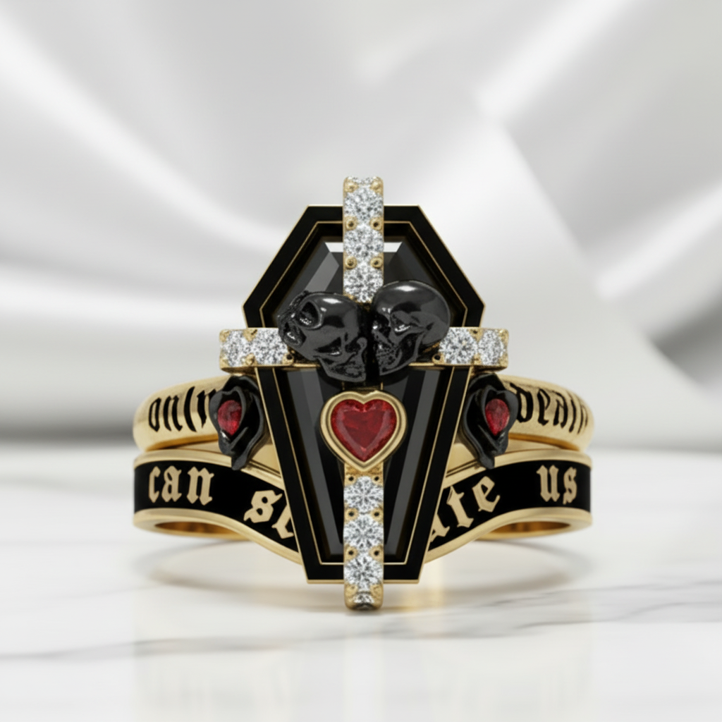 Only Death Can Separate Us Coffin Cut Diamond Option Wedding Rings-Black Diamonds New York