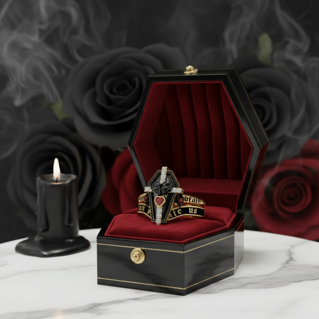 Only Death Can Separate Us Coffin Cut Diamond Option Wedding Rings-Black Diamonds New York