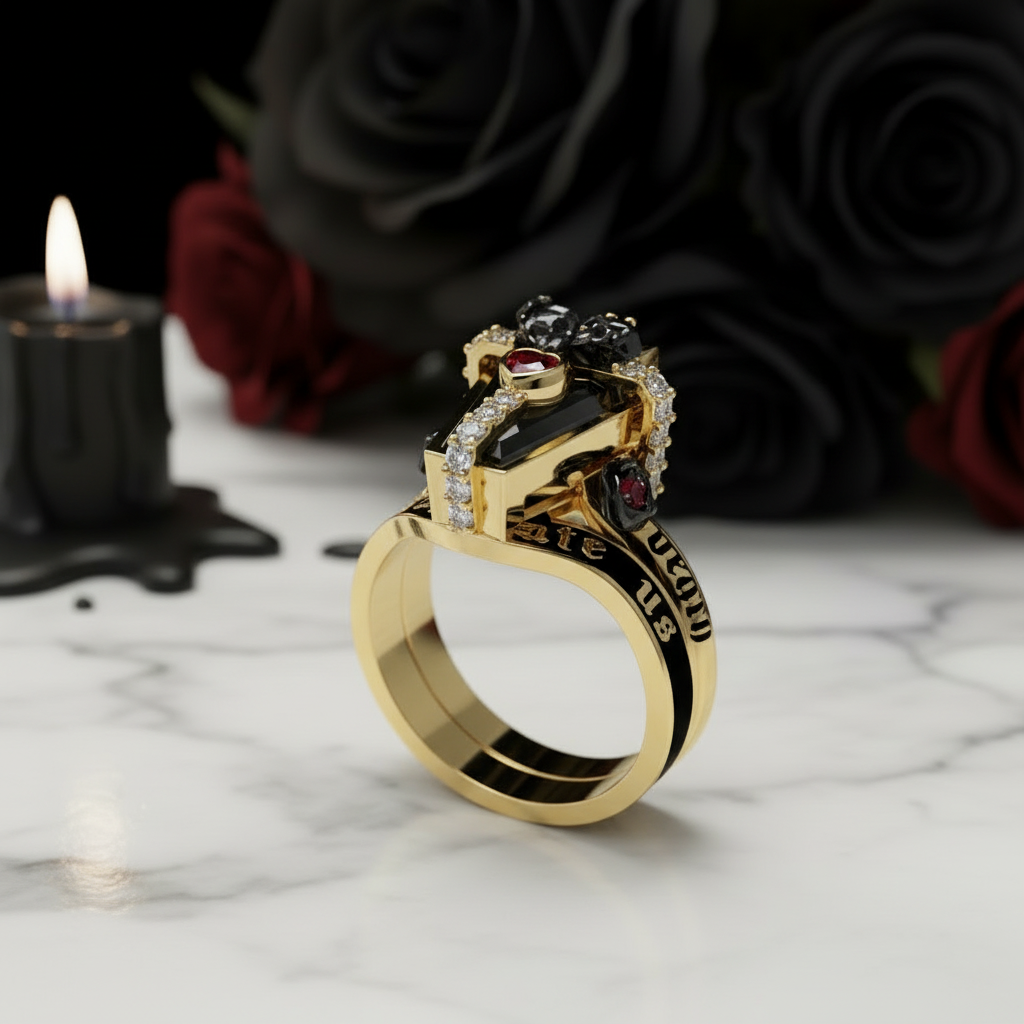 Only Death Can Separate Us Coffin Cut Diamond Wedding Rings-Black Diamonds New York