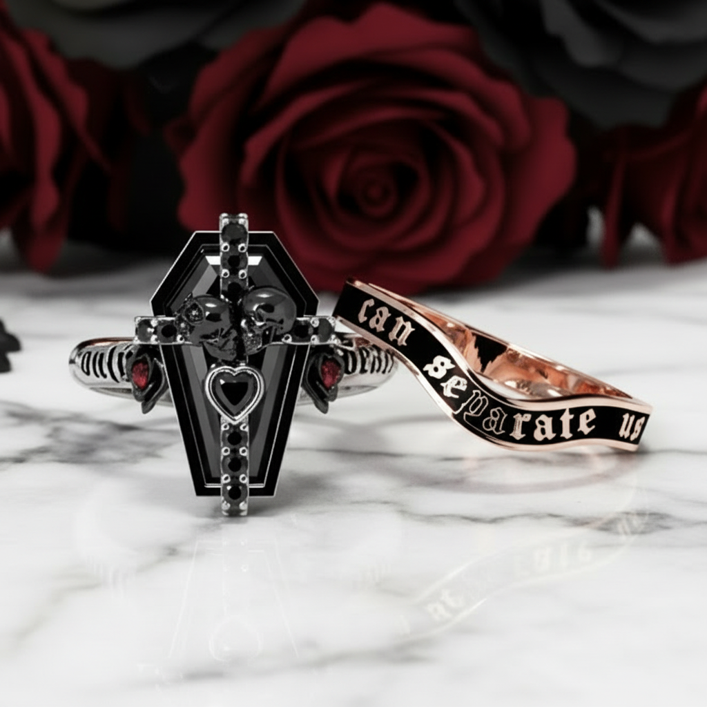 Only Death Can Separate Us Coffin Cut Diamond Wedding Rings-Black Diamonds New York