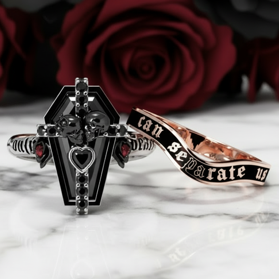 Only Death Can Separate Us Coffin Cut Diamond Option Wedding Rings-Black Diamonds New York