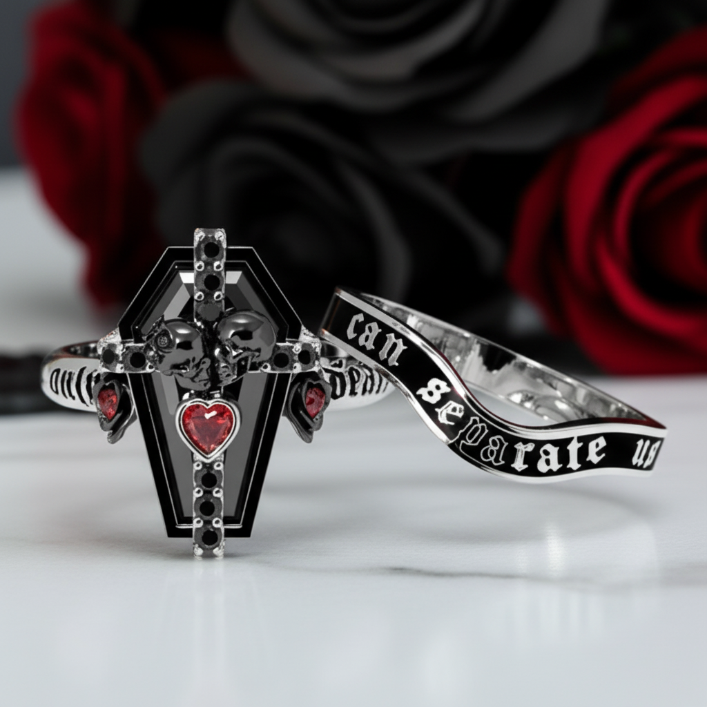 Only Death Can Separate Us Coffin Cut Diamond Option Wedding Rings-Black Diamonds New York