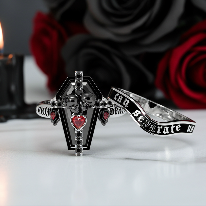 Only Death Can Separate Us Coffin Cut Diamond Wedding Rings-Black Diamonds New York