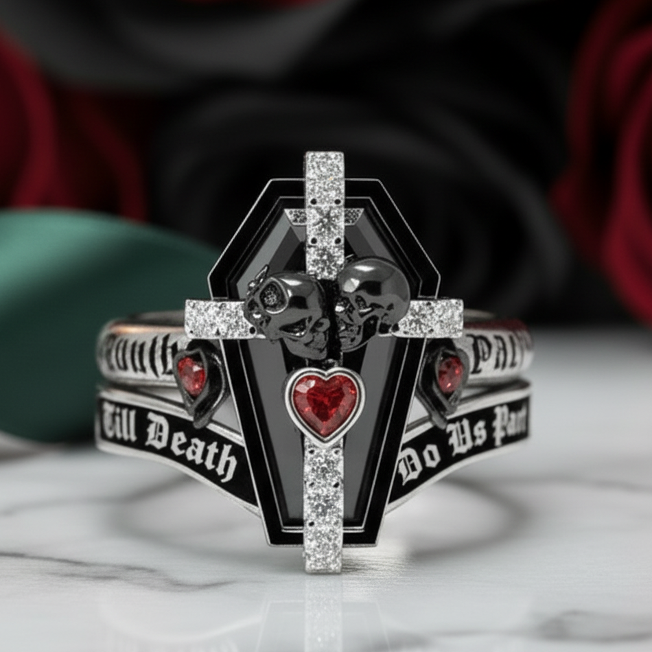 Only Death Can Separate Us Coffin Cut Diamond Option Wedding Rings-Black Diamonds New York