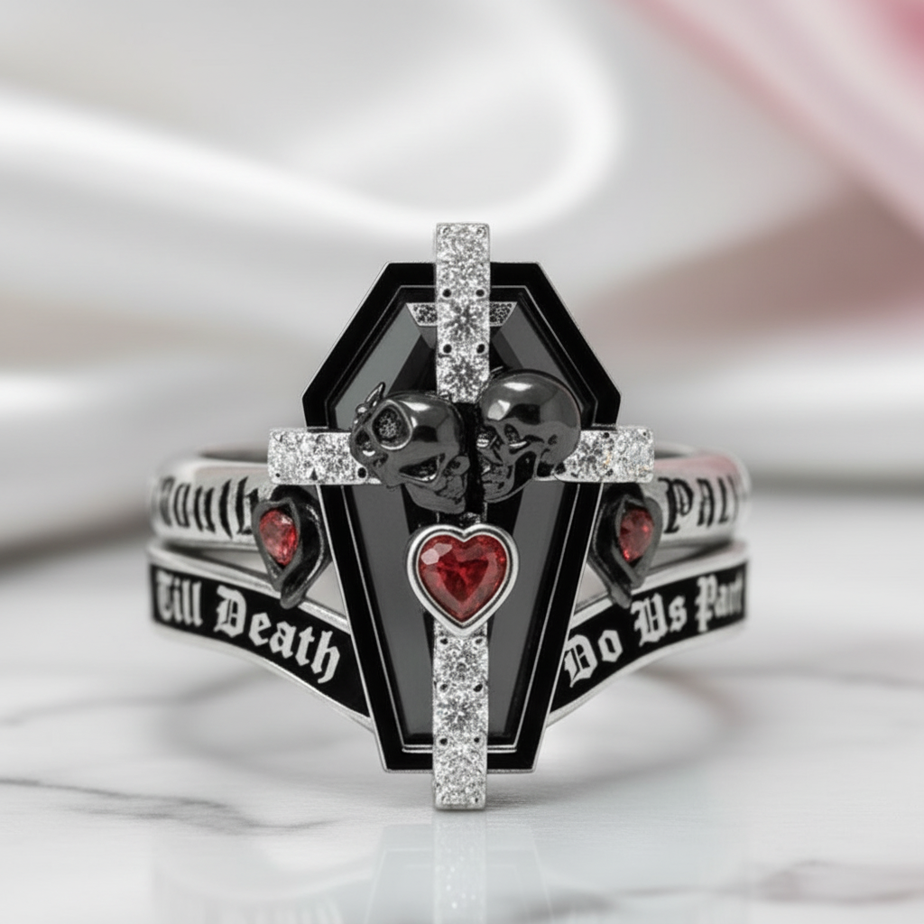 Only Death Can Separate Us Coffin Cut Diamond Option Wedding Rings-Black Diamonds New York
