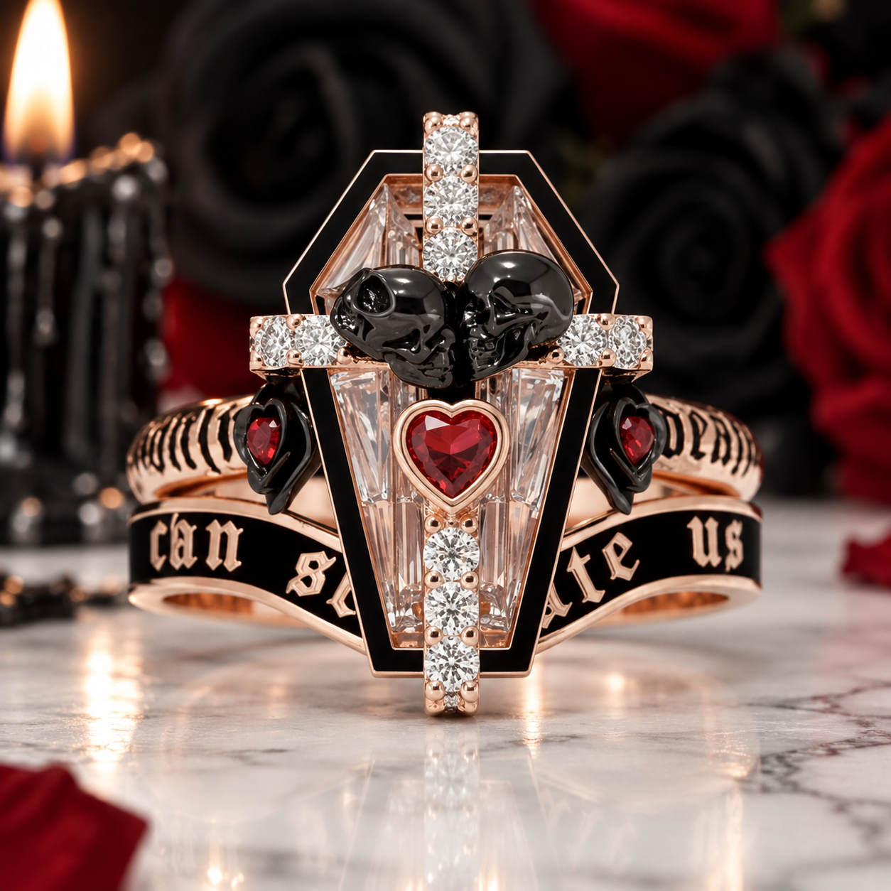 Only Death Can Separate Us Coffin Cut Diamond Option Wedding Rings-Black Diamonds New York