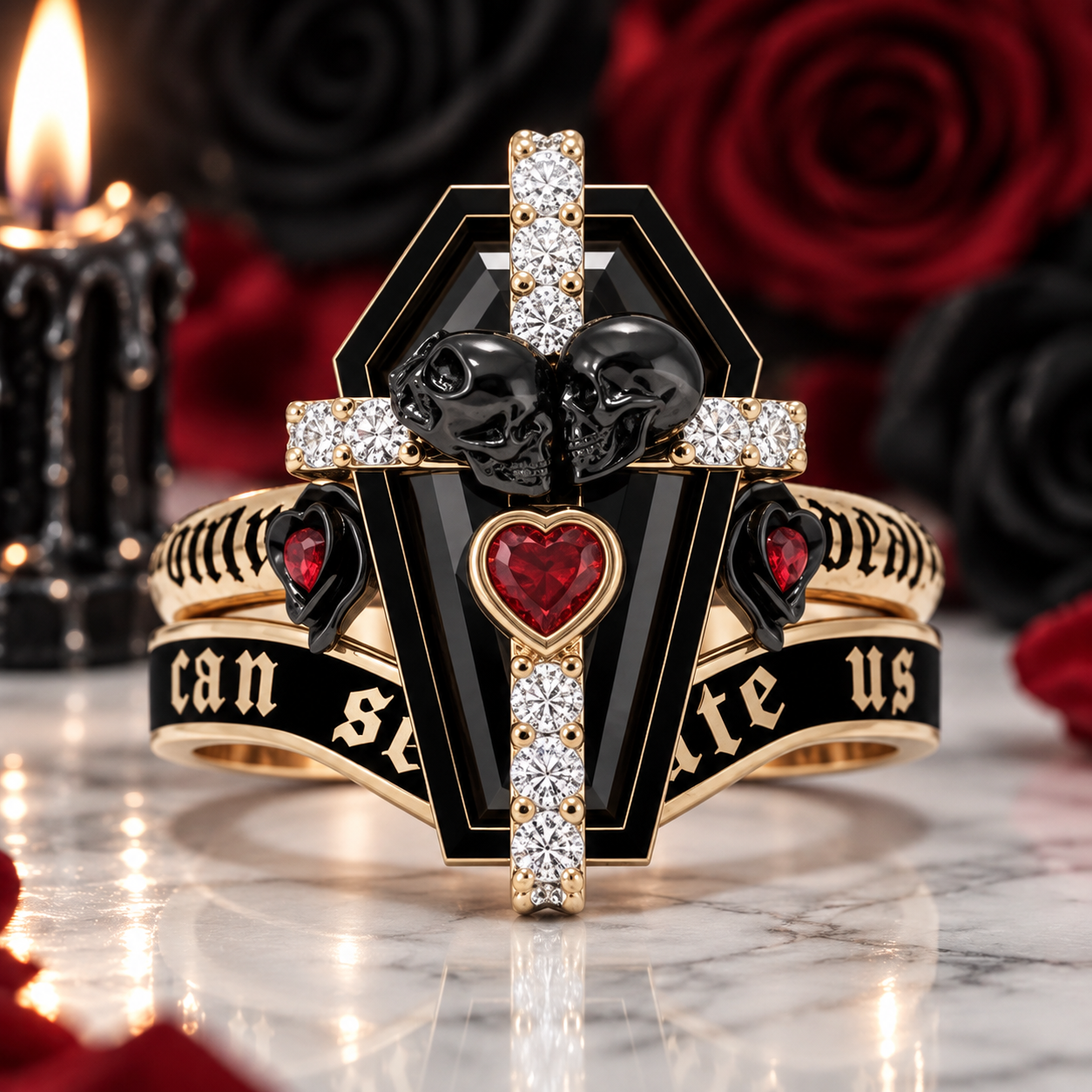 Only Death Can Separate Us Coffin Cut Diamond Option Wedding Rings-Black Diamonds New York