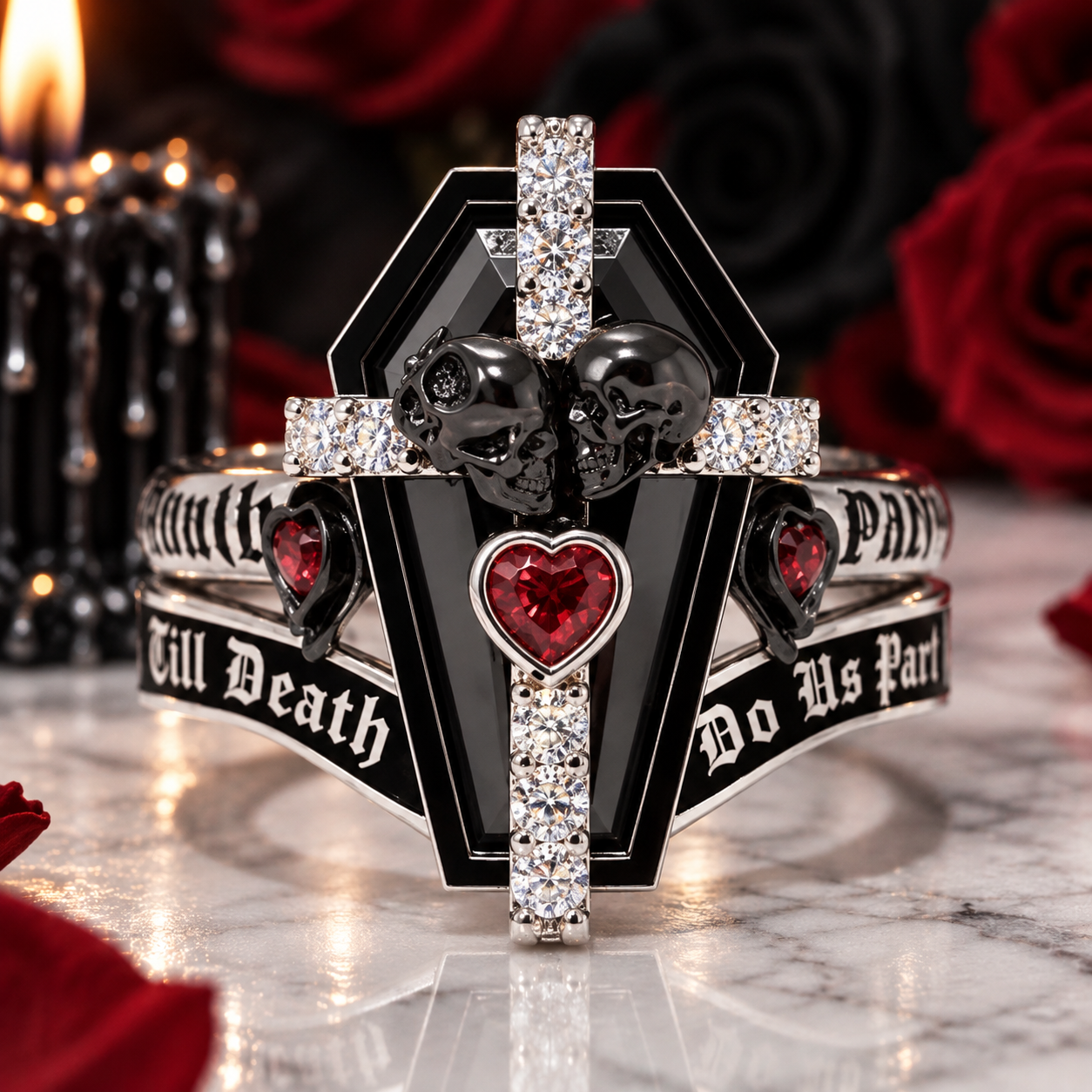 Only Death Can Separate Us Coffin Cut Diamond Option Wedding Rings-Black Diamonds New York