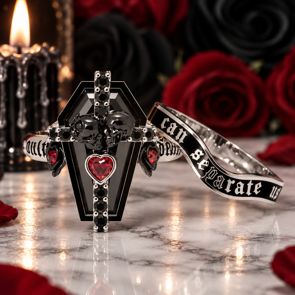 Only Death Can Separate Us Coffin Cut Diamond Option Wedding Rings-Black Diamonds New York